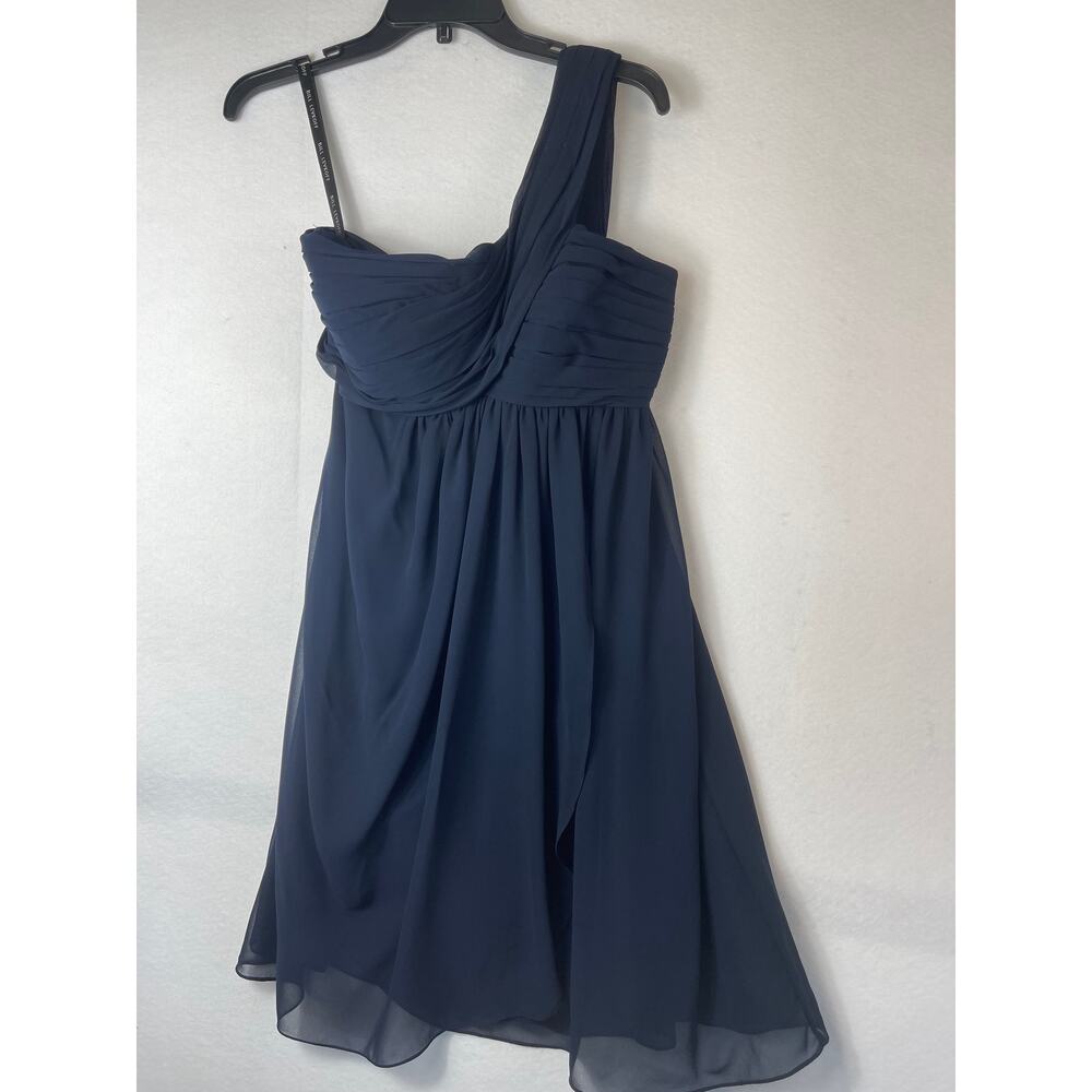 Bill Levkoff 14 Navy Blue Chiffon Dress 1 Shoulder Bridesmaid